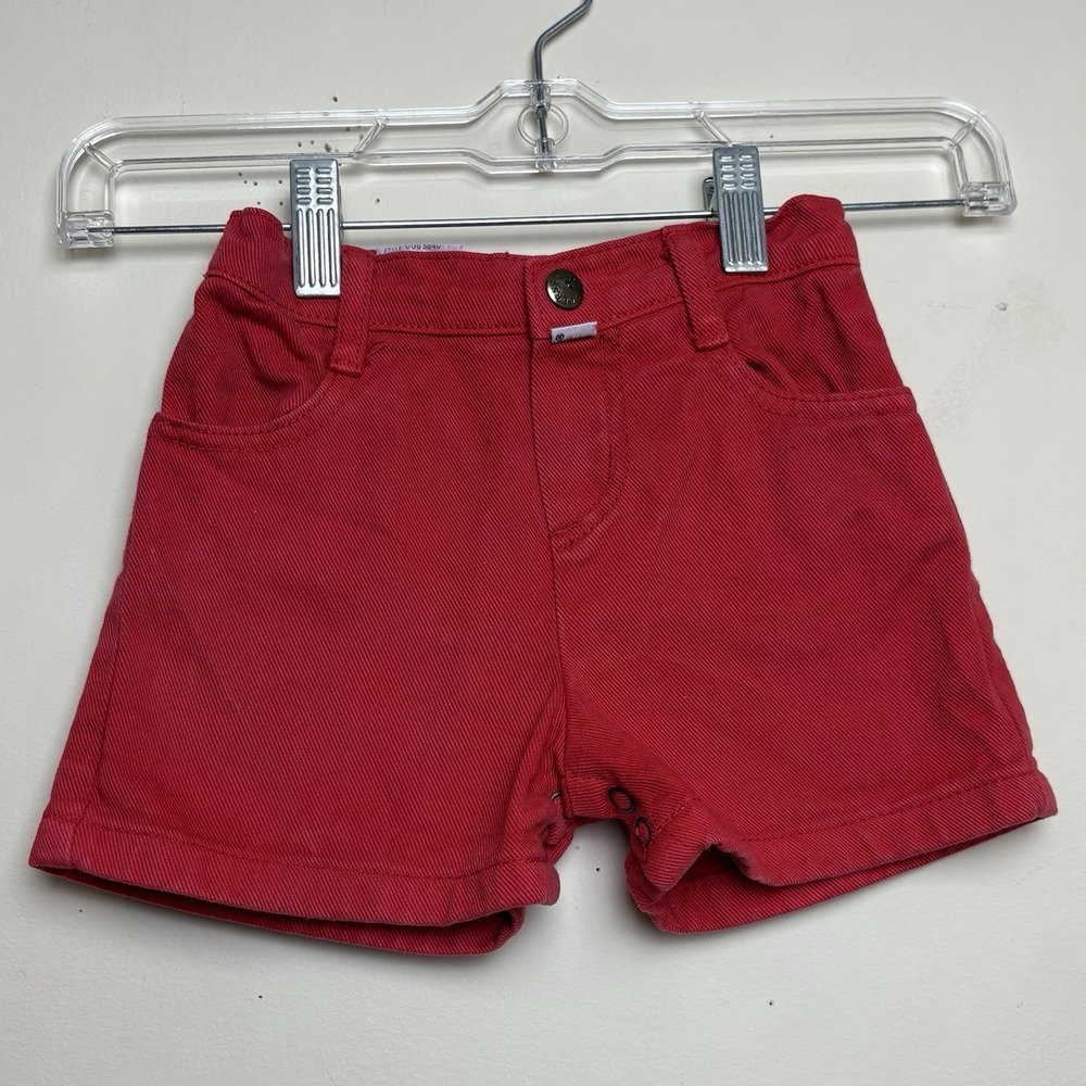 Vintage Baby Guess USA Red Denim‎ Shorts 12M Made in USA Elastic Waist Snap Open